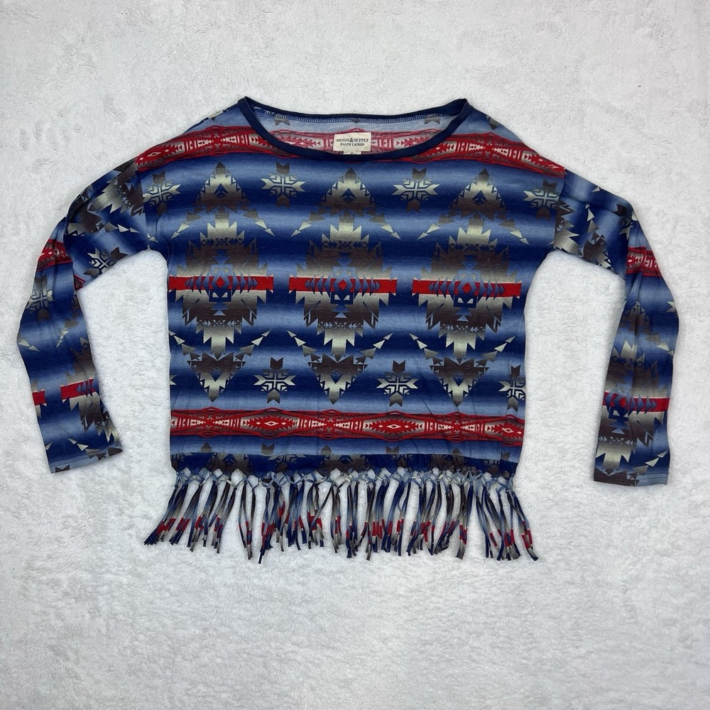 Ralph Lauren Denim & Supply Shirt Women's Petite Small‎ Blue Red Aztec Native